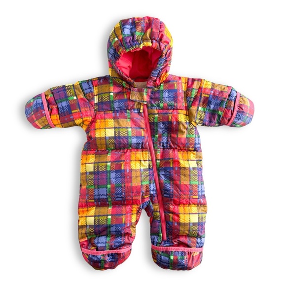 Columbia Other - Columbia Snuggly Bunny Baby Snowsuit 6M Patchwork Plaid Bunting Hooded One-Piece